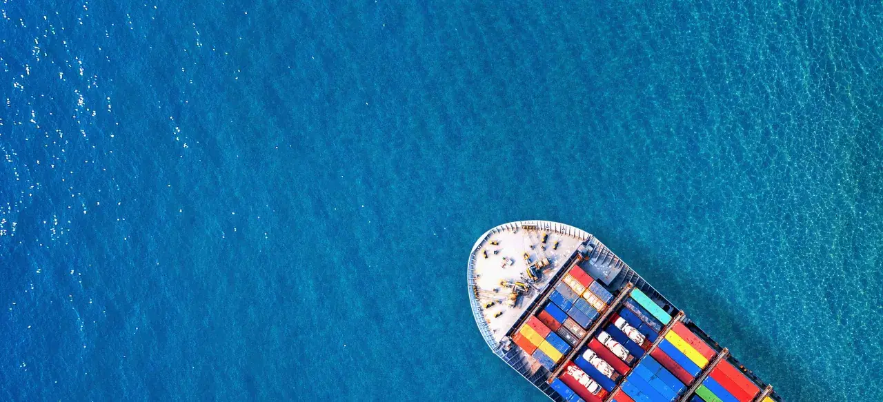 Aerial view of a container cargo ship at sea